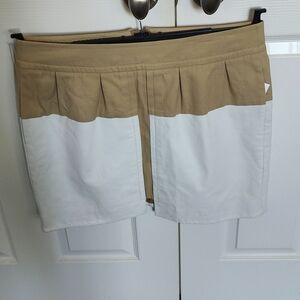 NWOT LE FSDOTTIR tan&cream cotton/100% leather skirt size 14
